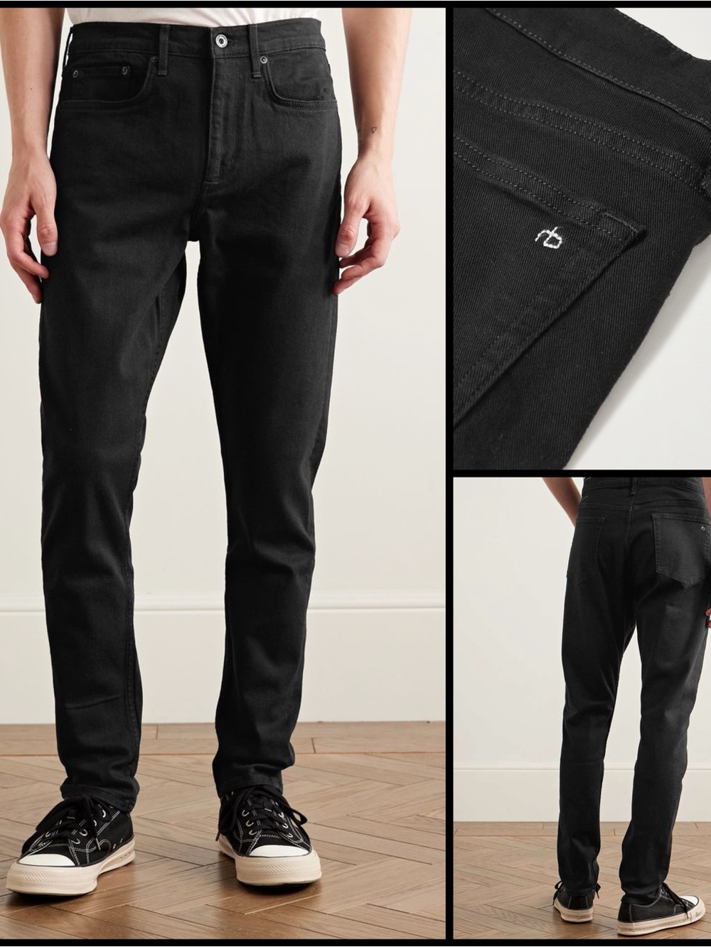 Rag & Bone Fit 2 Slim Black Mid Rise Authentic Stretch Tailored Jeans 34x32
